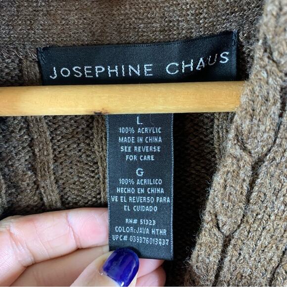 Womens Cable Knit Shawl Collar Sweater Sz L Brown Heritage Preppy Fisherman - Picture 7 of 8